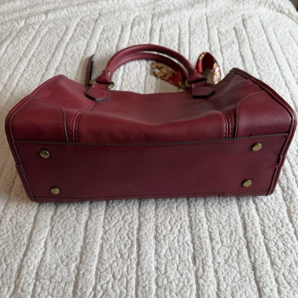 Frye and Co. Core Satchel Women's Shoulder Bag Faux Leather Maroon Medium‎